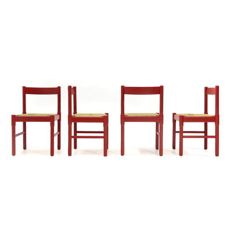 Set of 4 red vintage chairs, 1960s