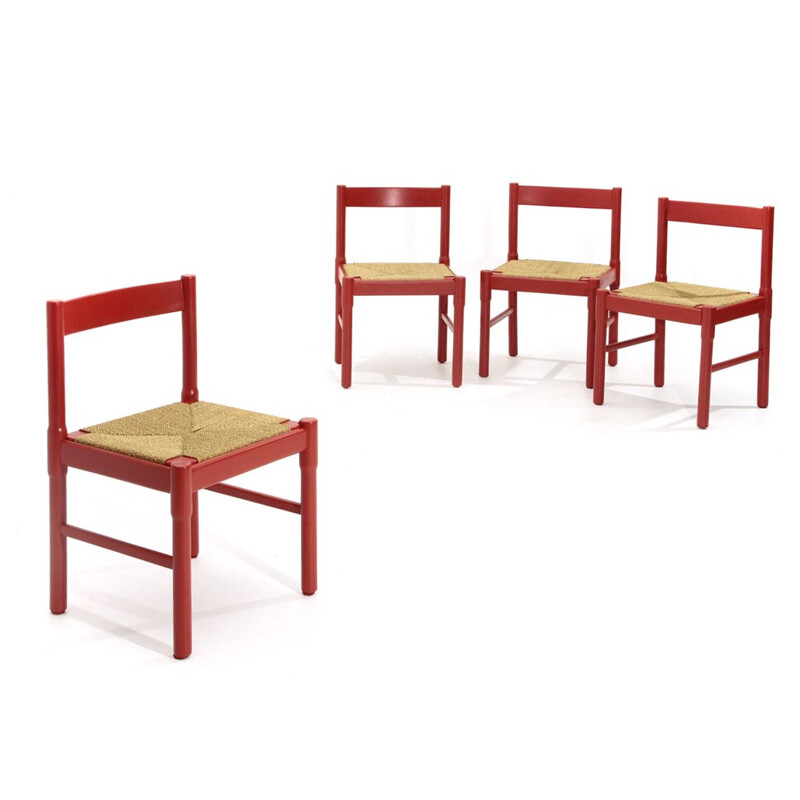 Set of 4 red vintage chairs, 1960s