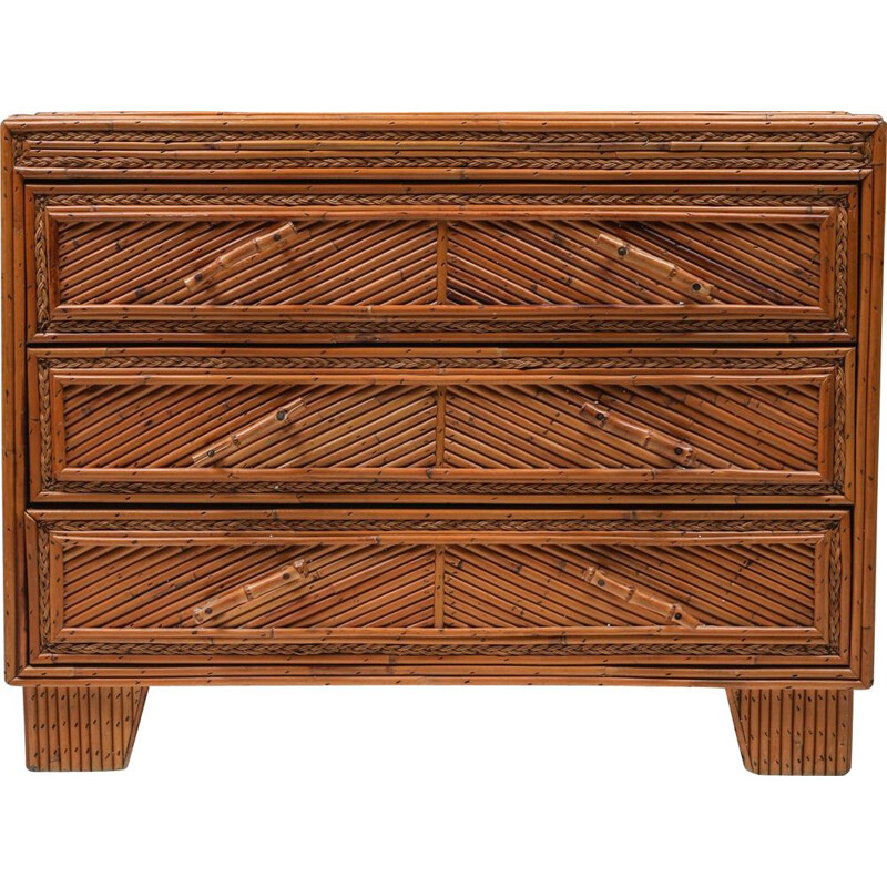 Vintage chest of drawers in rattan and bamboo in the style of Vivai Del Sud, 1970s