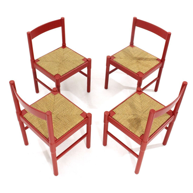 Set of 4 red vintage chairs, 1960s