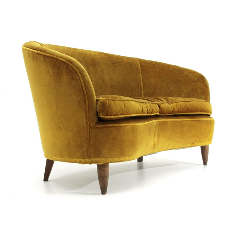 Italienisches Vintage-Sofa aus ockerfarbenem Samt, 2-Sitzer, 1930