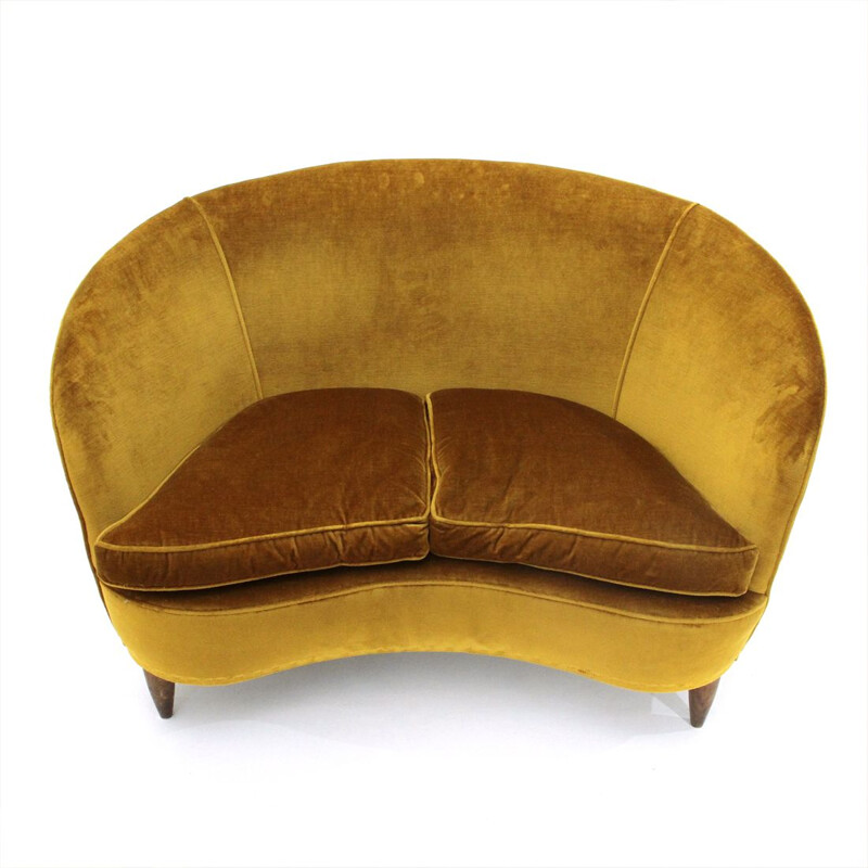 Vintage Italian ocher velvet 2-seat sofa, 1930s