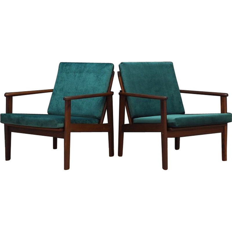 Vintage Danish armchair in teak and green velvet