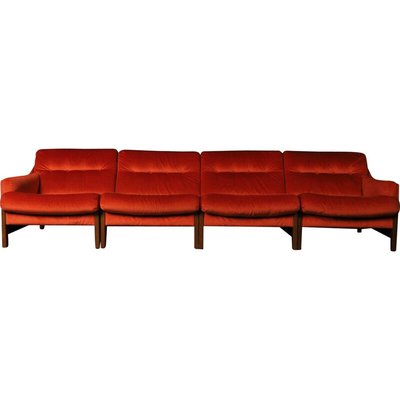 Vintage bright orange modular sofa, 2-3-4 seater