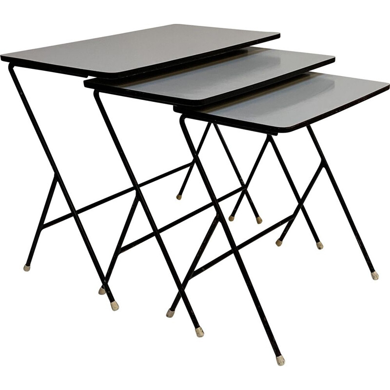 Vintage nesting tables in light grey laminate by ARTIMETA