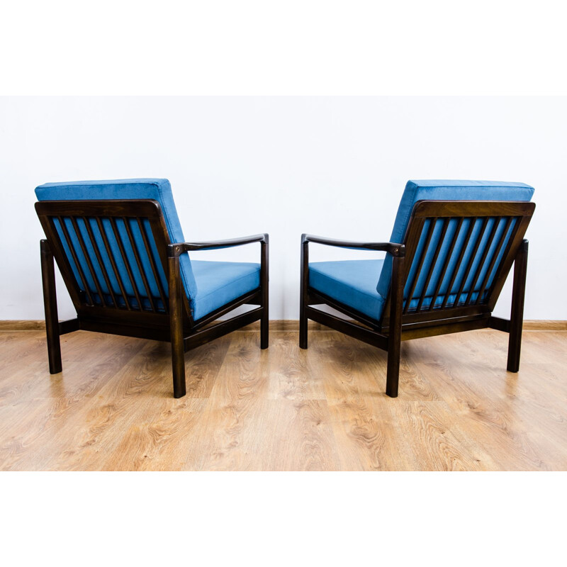 Pair of B-7752 blue armchairs by Zenon Bączyk, 1960s