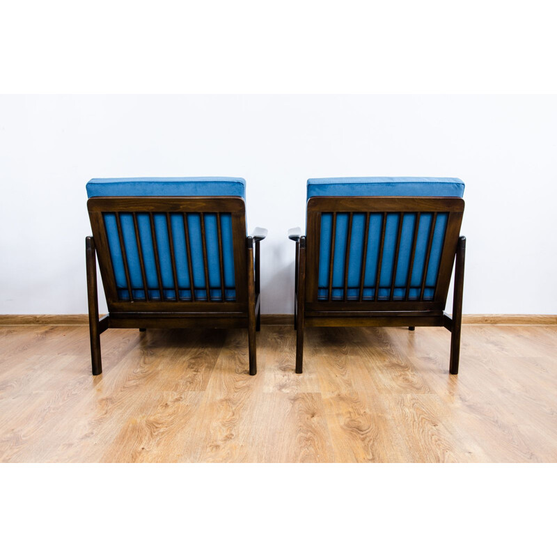 Pair of B-7752 blue armchairs by Zenon Bączyk, 1960s