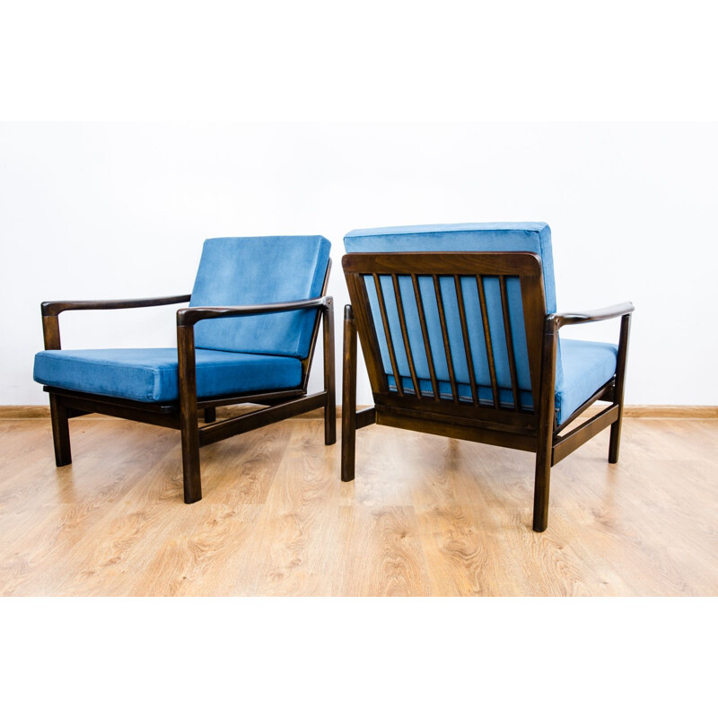Pair of B-7752 blue armchairs by Zenon Bączyk, 1960s