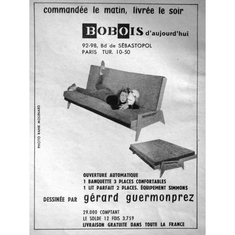 Canapé banquette convertible Bobois noir, Gérard GUERMONPREZ - 1955