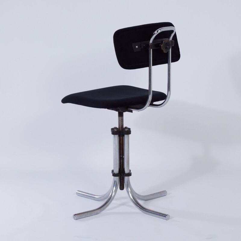 Vintage Desk Chair 132 in New Black Manchester Rib by Fana Metaal, 1950s