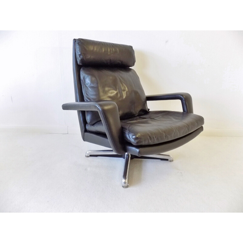 Ensemble de 2 fauteuils vintage en cuir noir de Hans Kaufeld 