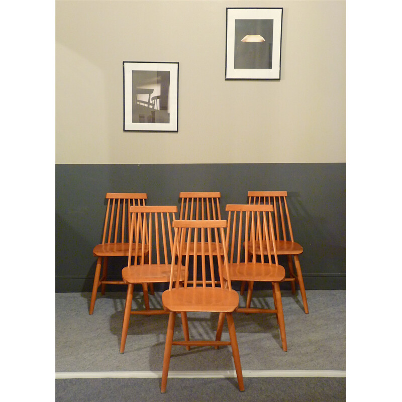 Set of 6 FDB Scandinavian oak chairs - 1960s