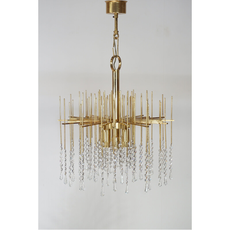 Lustre vintage en laiton et crystal, Hollywood Regency, 1960