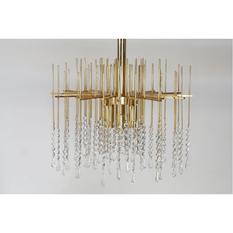 Vintage brass and crystal chandelier, Hollywood Regency, 1960