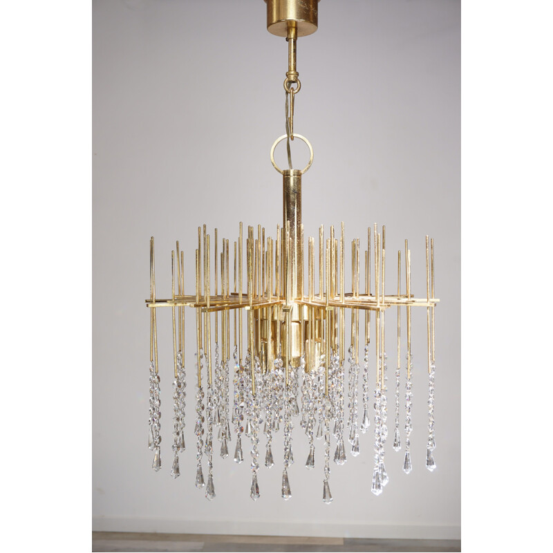 Vintage brass and crystal chandelier, Hollywood Regency, 1960