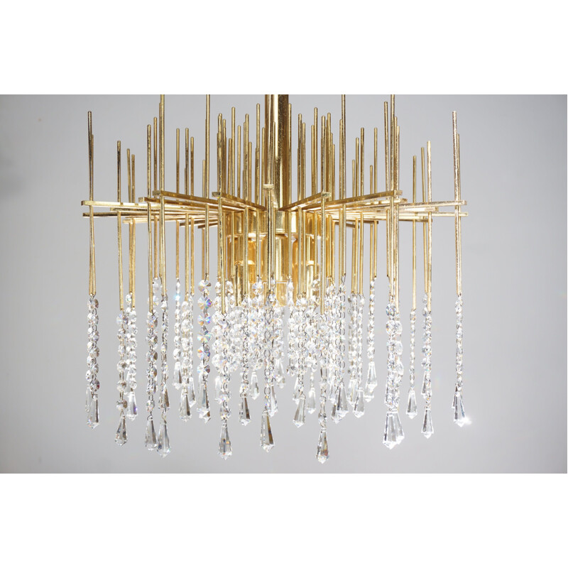 Vintage brass and crystal chandelier, Hollywood Regency, 1960