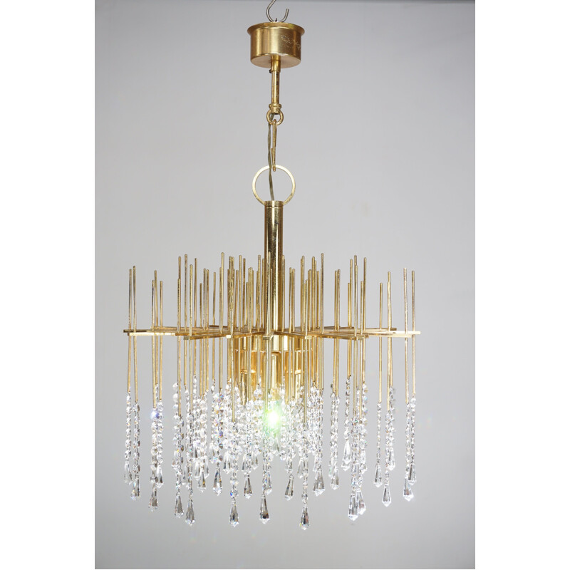 Vintage brass and crystal chandelier, Hollywood Regency, 1960