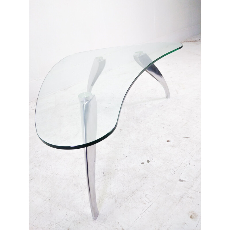 Vintage glass coffee table in the shape of a kidney