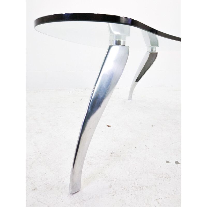 Table basse vintage en verre en forme de rein