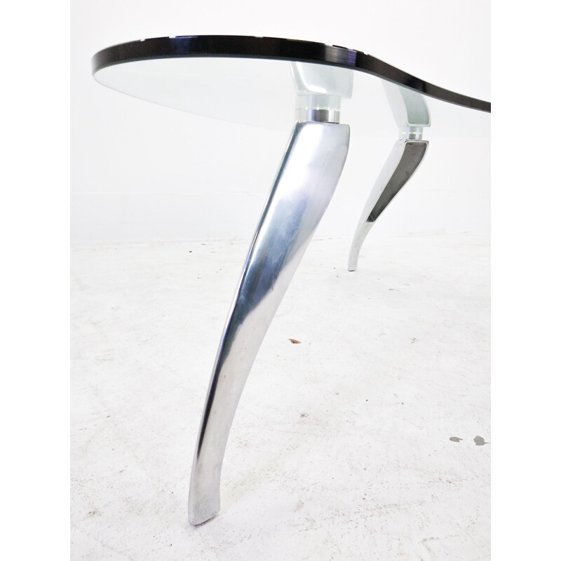 Vintage glass coffee table in the shape of a kidney