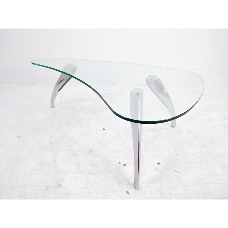 Vintage glass coffee table in the shape of a kidney