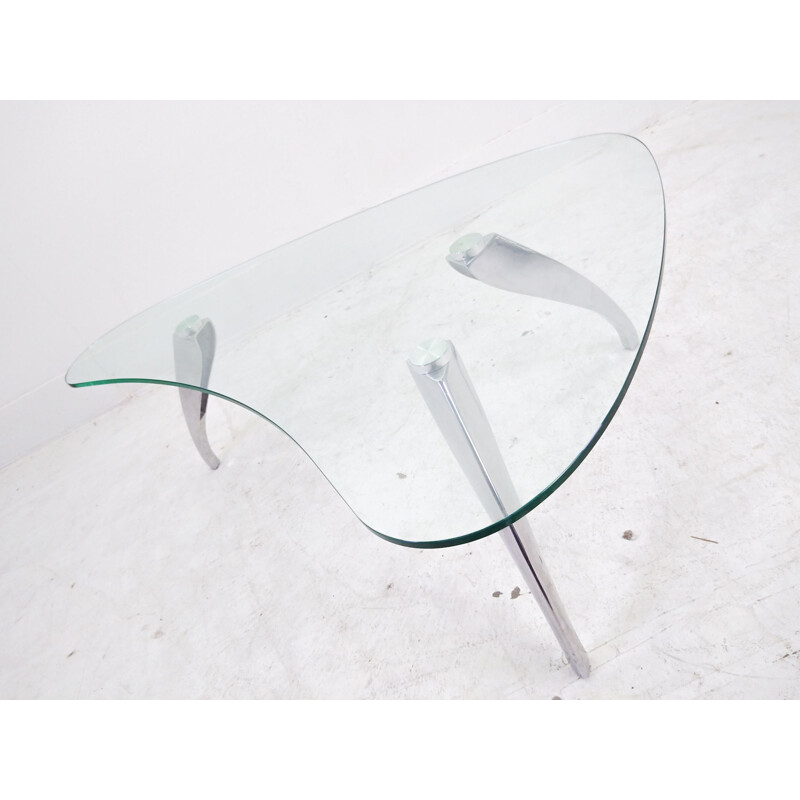 Table basse vintage en verre en forme de rein