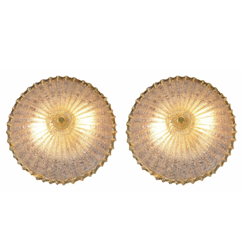 Set of 2 Murano glass wall light by Ercole Barovier for Barovier and Toso, 1960s