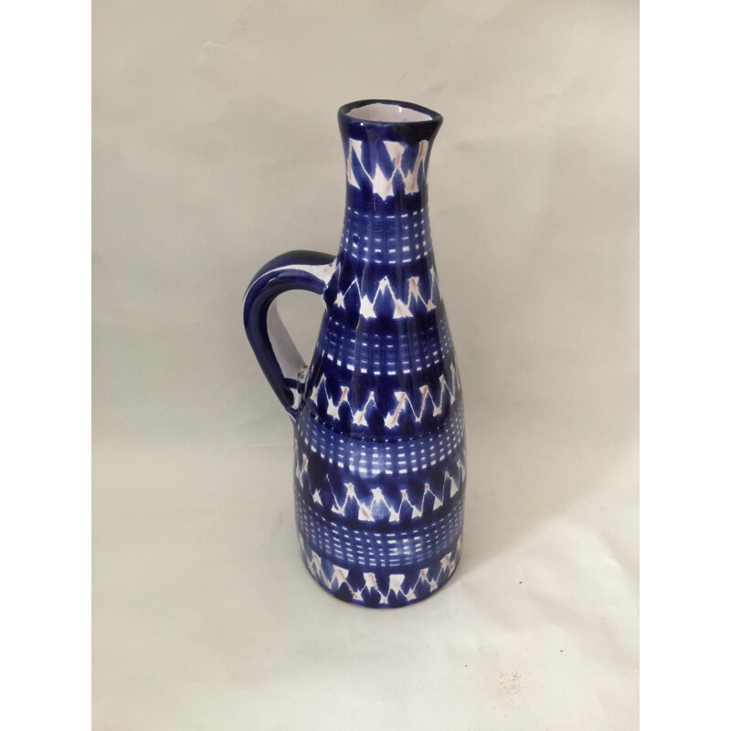 Vintage Vase aus blau glasiertem Steingut von Robert Picault