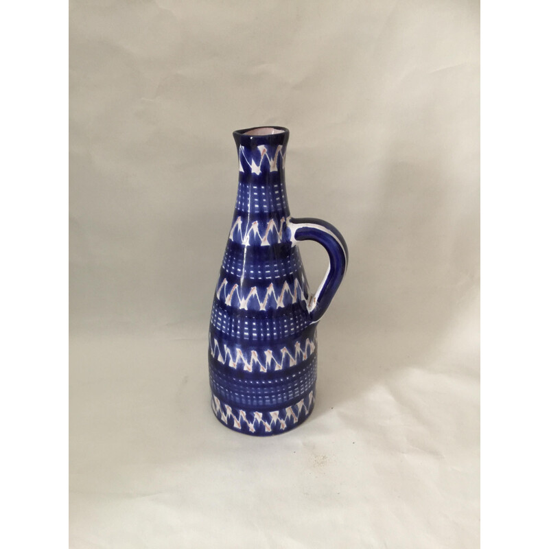 Vintage Vase aus blau glasiertem Steingut von Robert Picault