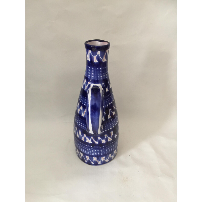 Vintage blue glazed earthenware vase by Robert Picault