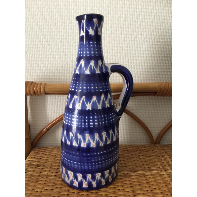 Vintage blue glazed earthenware vase by Robert Picault