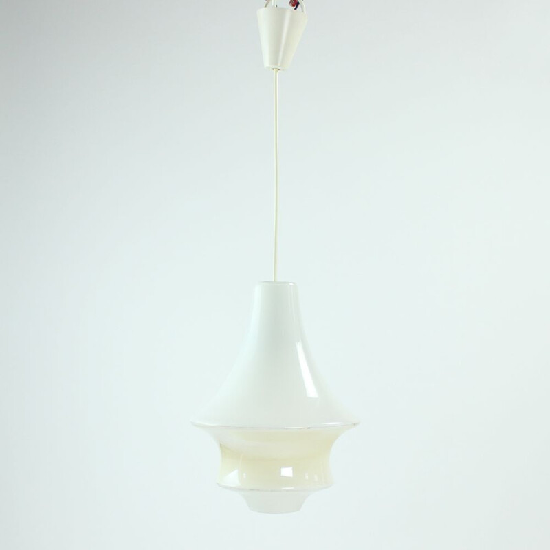 Vintage white & cream opaline glass ceiling light, Czechoslovakia, 1960s