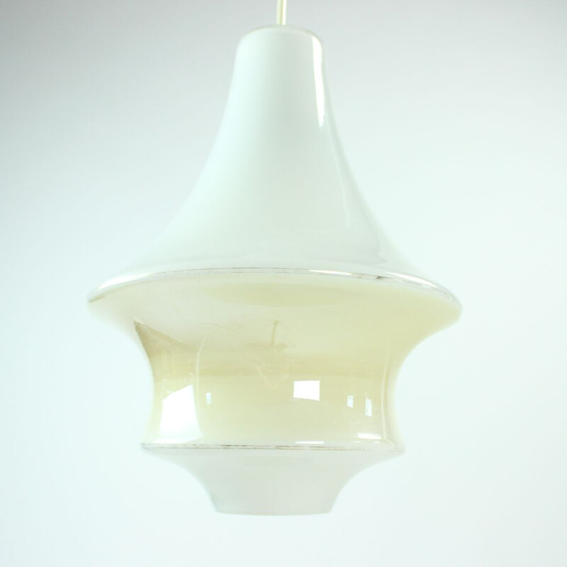 Vintage white & cream opaline glass ceiling light, Czechoslovakia, 1960s