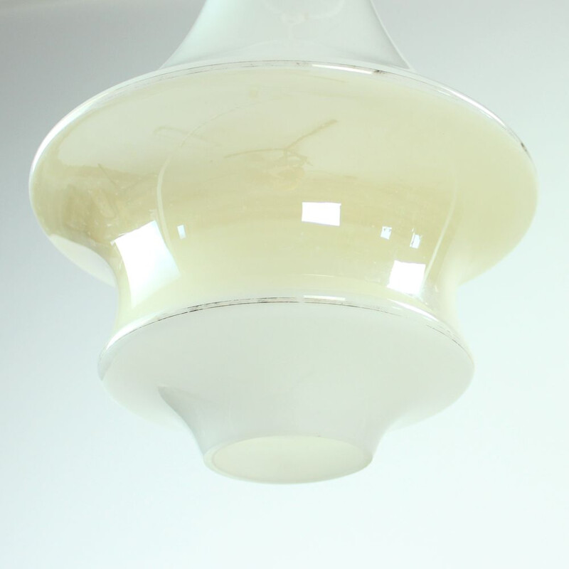 Vintage white & cream opaline glass ceiling light, Czechoslovakia, 1960s
