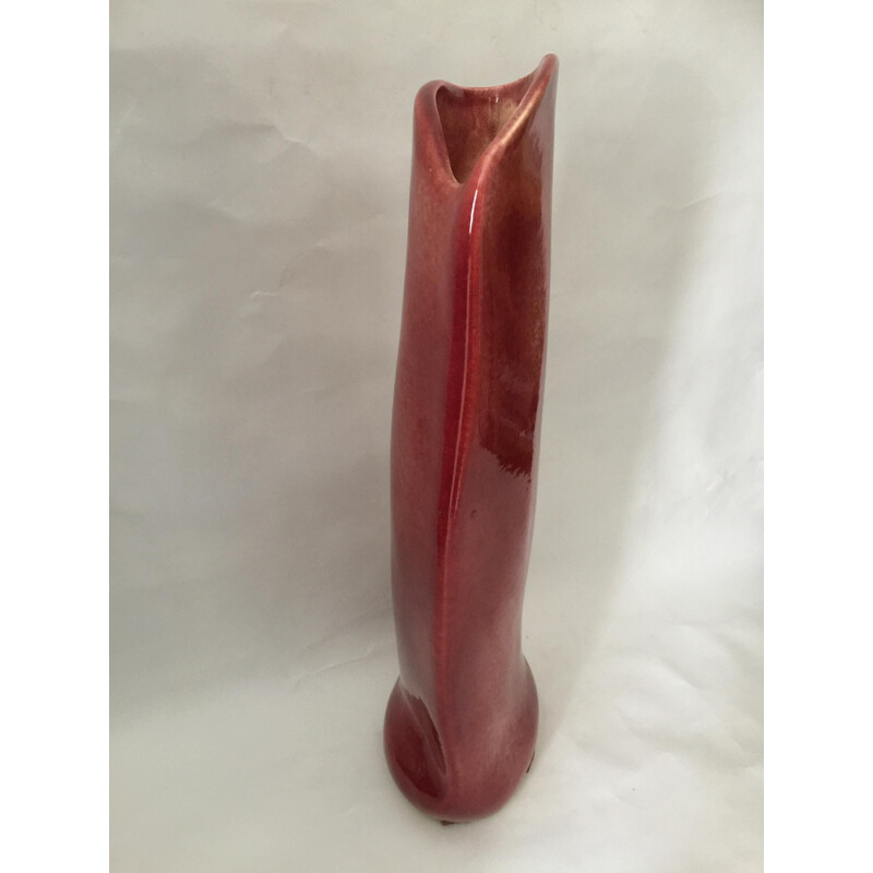 Vintage red glazed ceramic vase by Max Idlas