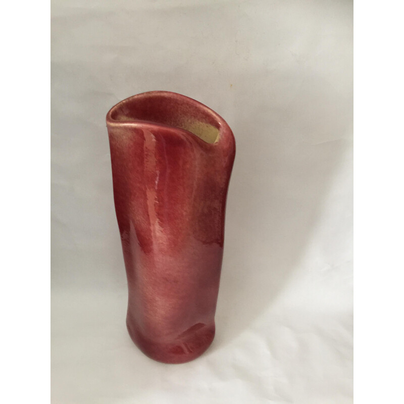 Vase vintage en céramique émaillée rouge par Max Idlas