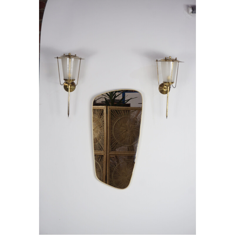 Pair of vintage French brass and glass sconces