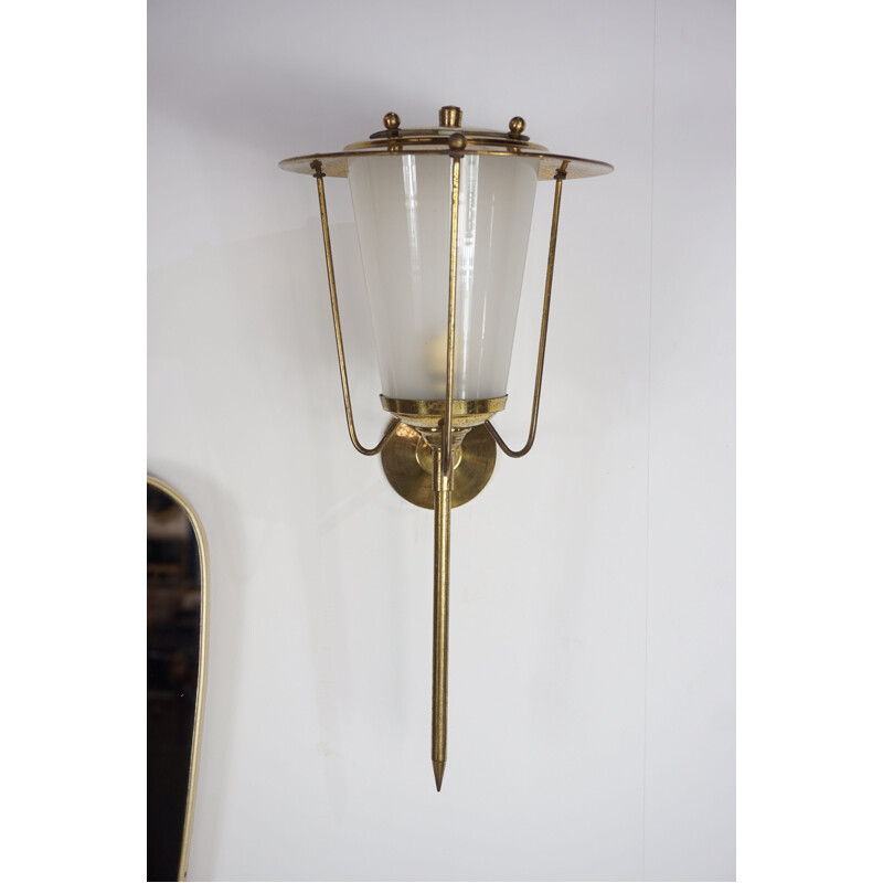 Pair of vintage French brass and glass sconces