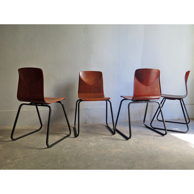 Vintage industrial stackable chair in metal and plywood