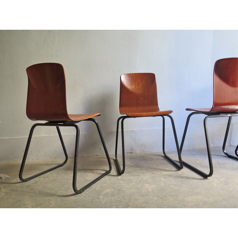 Vintage industrial stackable chair in metal and plywood