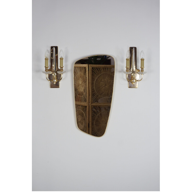 Pairs of vintage brass and crystal sconces by Val Saint Lambert