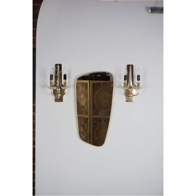 Pairs of vintage brass and crystal sconces by Val Saint Lambert