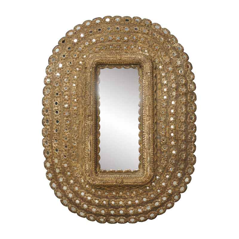 Vintage wooden oval mirror