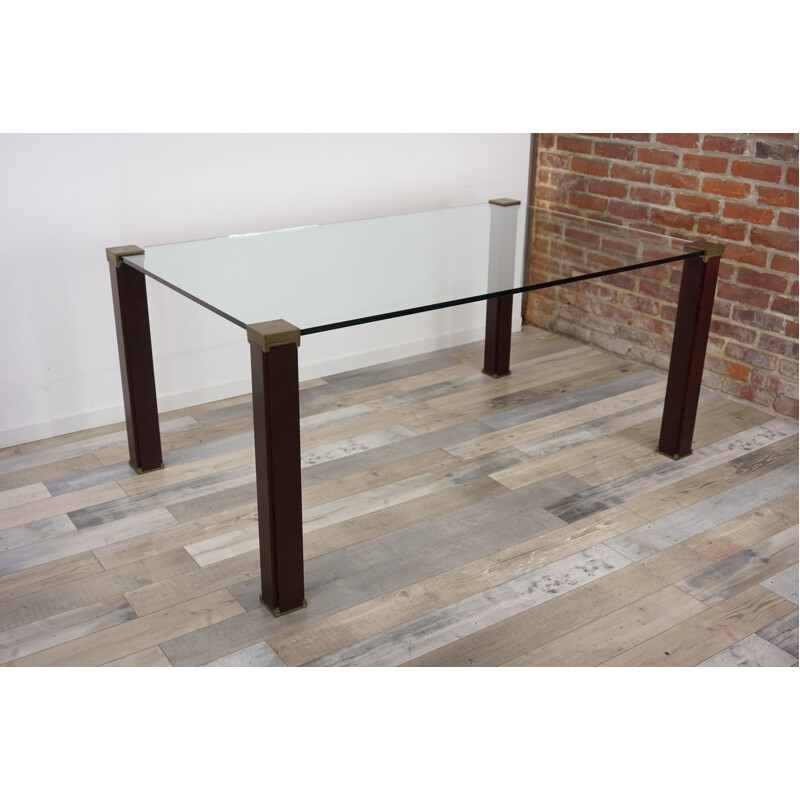 Vintage rectangular glass dining table T66 by Peter Ghyczy