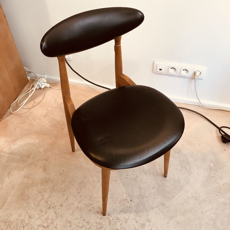 Chaise vintage scandinave en simili cuir noir