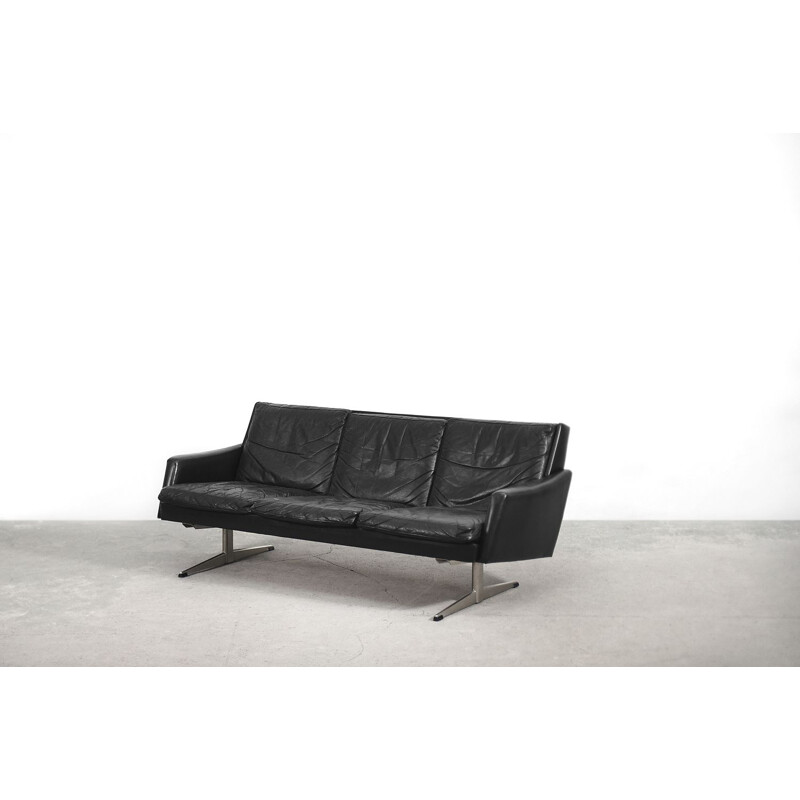 Modernes skandinavisches Vintage-Sofa aus schwarzem Leder, 1960