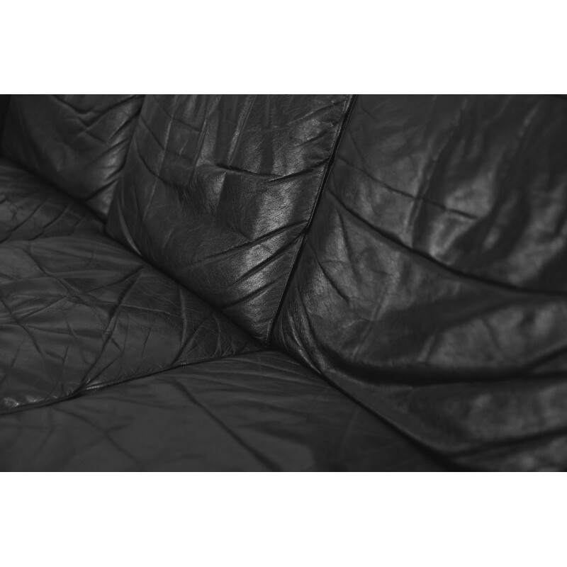 Vintage Modern Black Leather Scandinavian Sofa, 1960