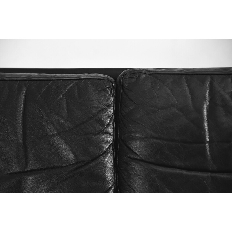 Vintage Modern Black Leather Scandinavian Sofa, 1960