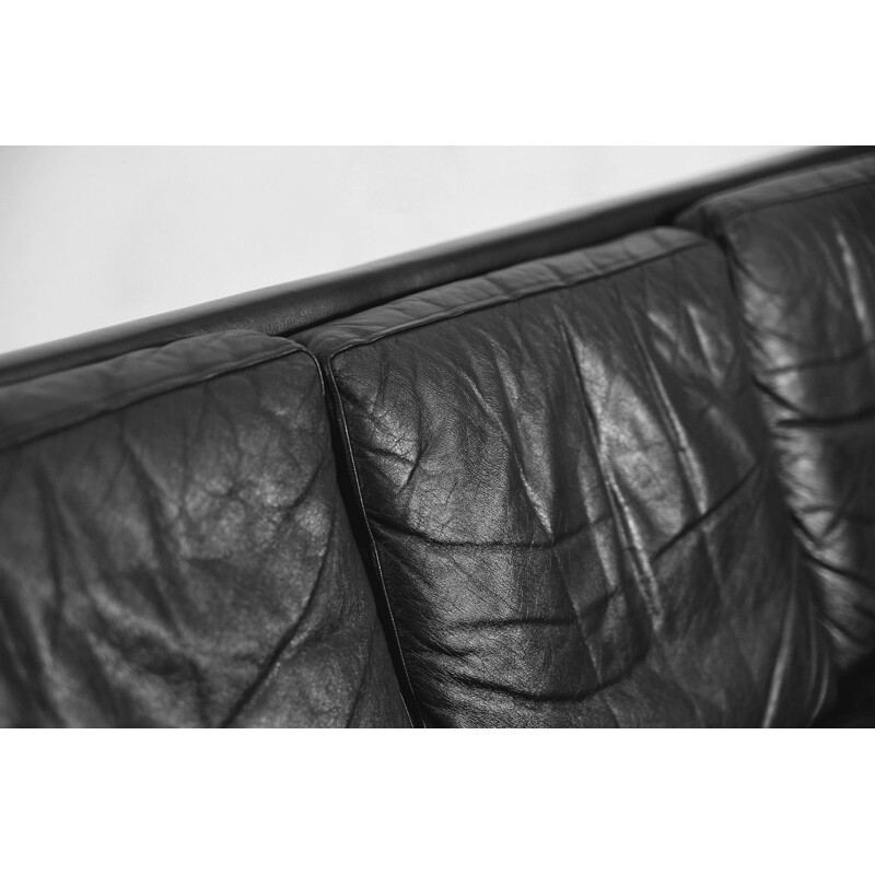 Vintage Modern Black Leather Scandinavian Sofa, 1960