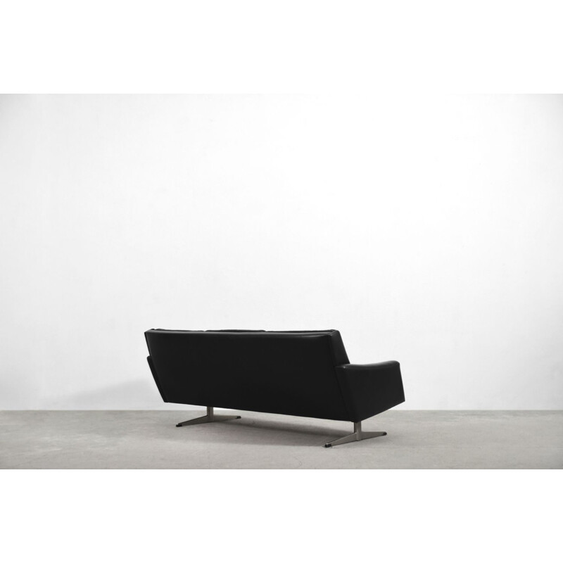 Vintage Modern Black Leather Scandinavian Sofa, 1960